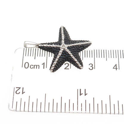 925 Sterling Silver Black Rhodium Real Diamond Accent Starfish Charm Pendant