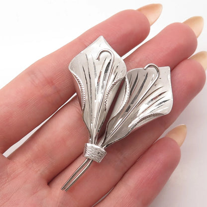 925 Sterling Silver Vintage Lily Floral Pin Brooch