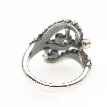 925 Sterling Silver Vintage Real Sapphire Octopus Oxidized Ring Size 8.25