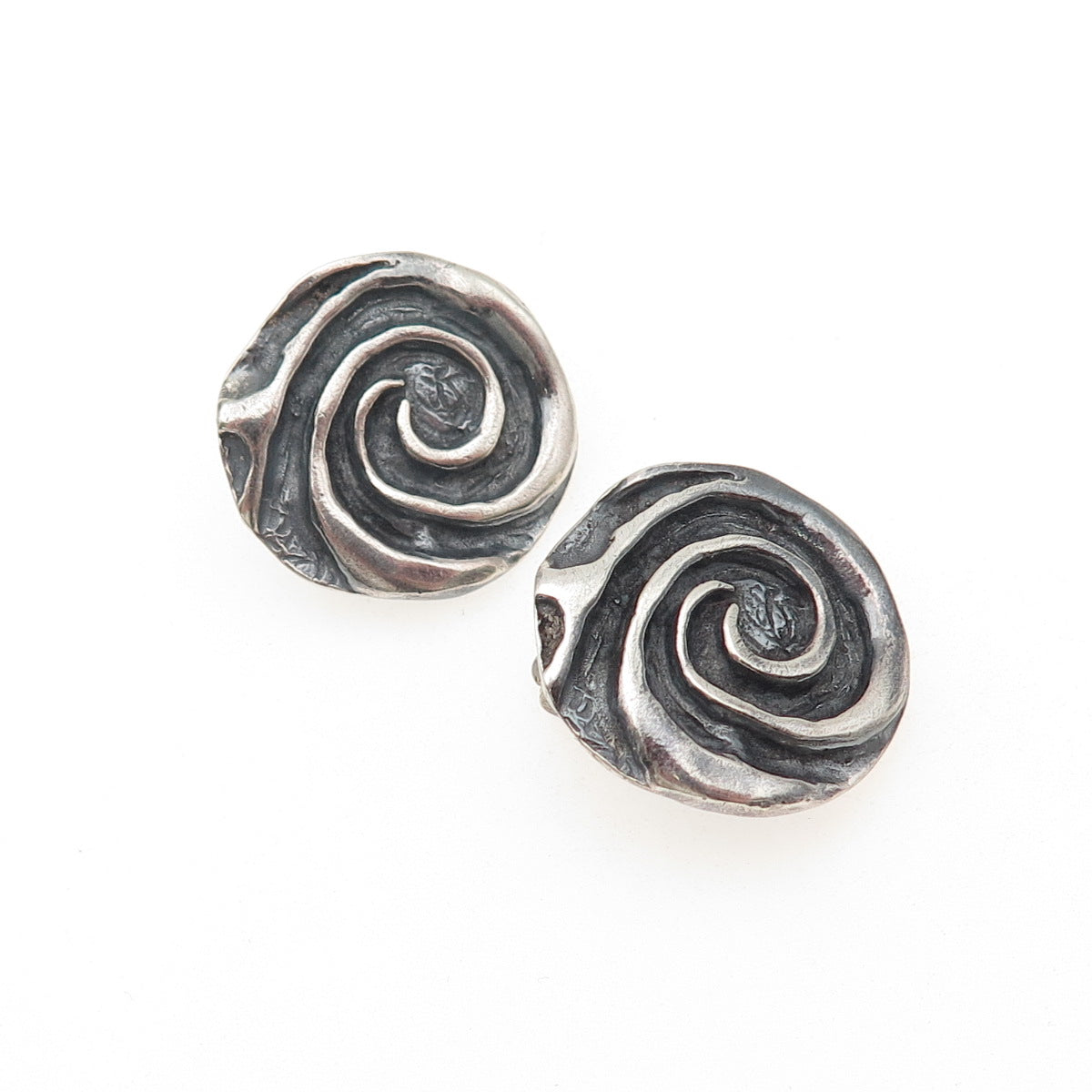 925 Sterling Silver Vintage Modernist Spiral Oxidized Clip On Earrings