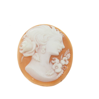 Antique Victorian Real Carved Mother-of-Pearl Floral Lady Cameo