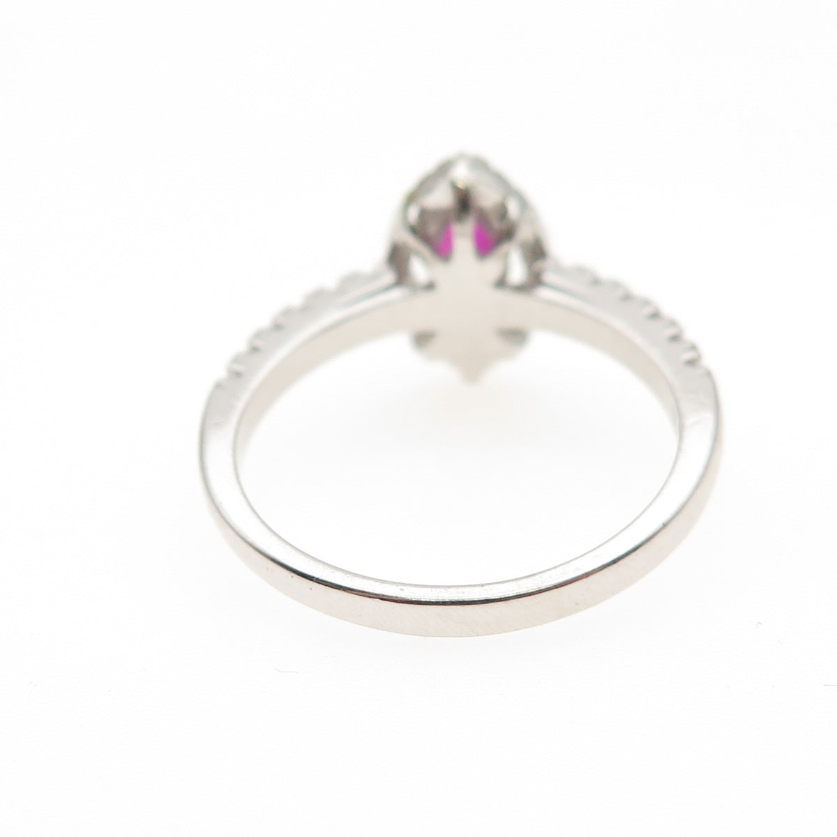 925 Sterling Silver Vintage Marquise-Cut Lab-Created Ruby & C Z Ring Size 9