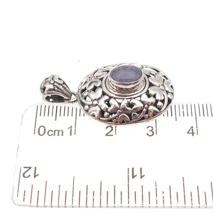 925 Sterling Silver Vintage Real Tanzanite Floral Oxidized Charm Pendant