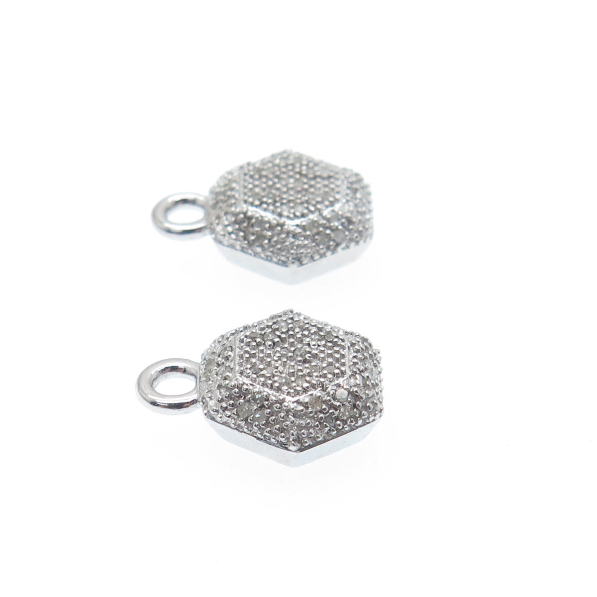 FADI Sterling Silver Real Round-Cut Diamond Hexagon Geometric Jacket Earrings