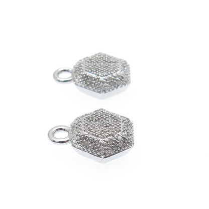 FADI Sterling Silver Real Round-Cut Diamond Hexagon Geometric Jacket Earrings