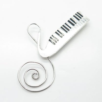 925 Sterling Silver Vintage Mexico Enamel Piano Keys Pin Brooch