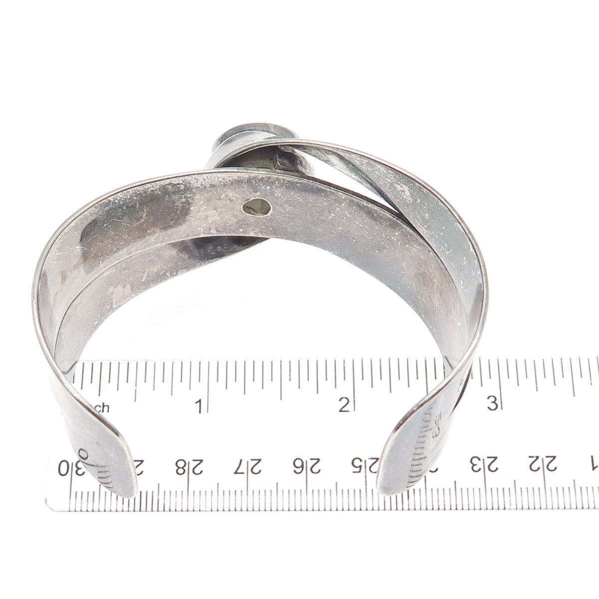 925 Sterling Vintage Mexico C Z Modernist Oxidized Adjustable Cuff Bracelet 7.5"