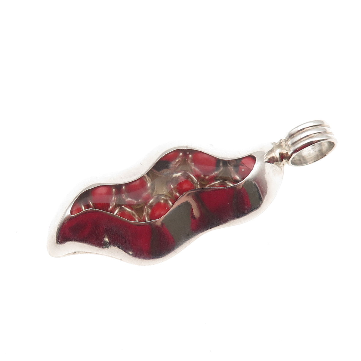 950 Silver Vintage Peruvian Huayruro Seeds Charm Pendant