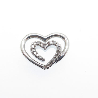 SLV SADYE L VASSIL 925 Sterling Silver Real Diamond Heart Mini Slide Pendant