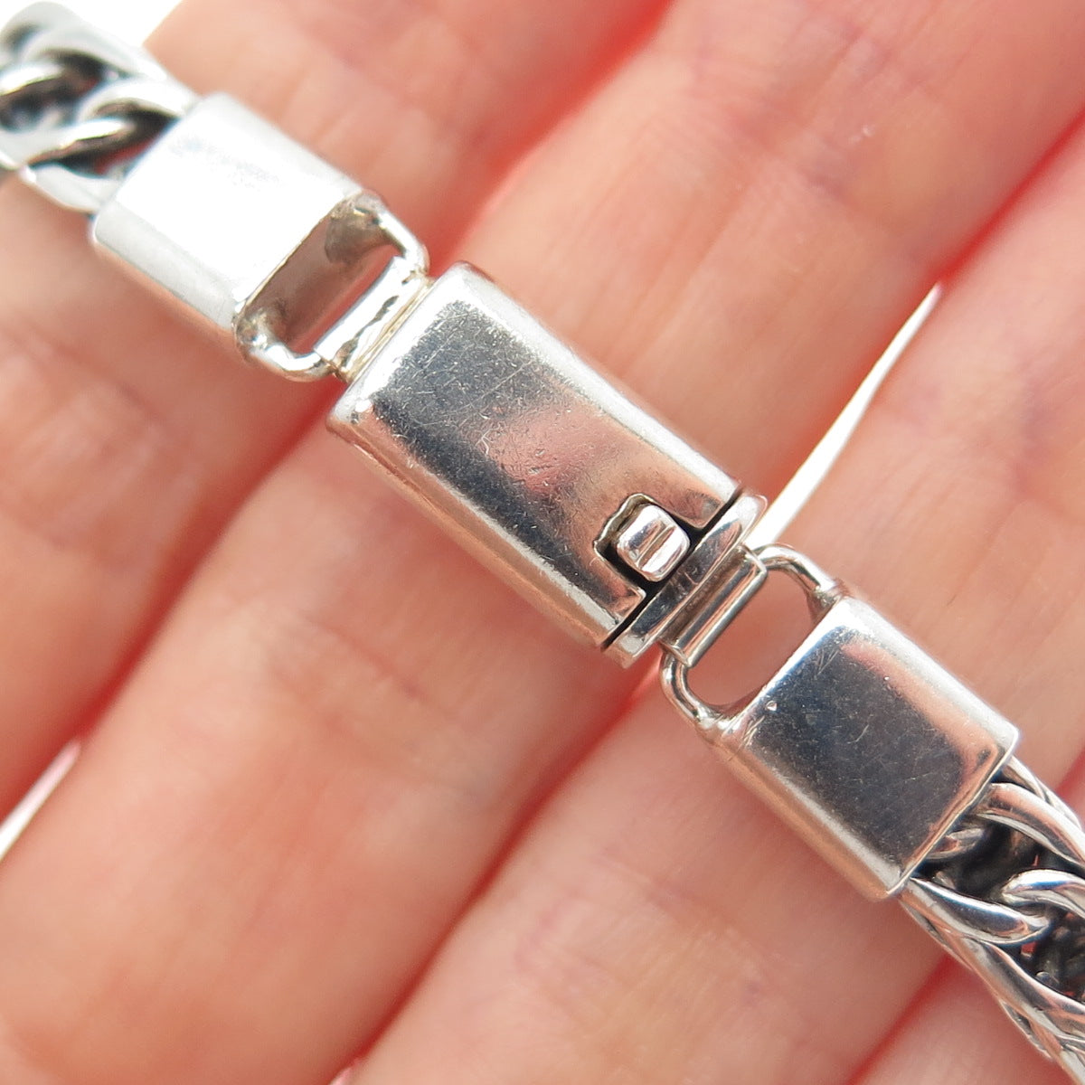 925 Sterling Silver Vintage Double Curb Oxidized Link Bracelet 7"