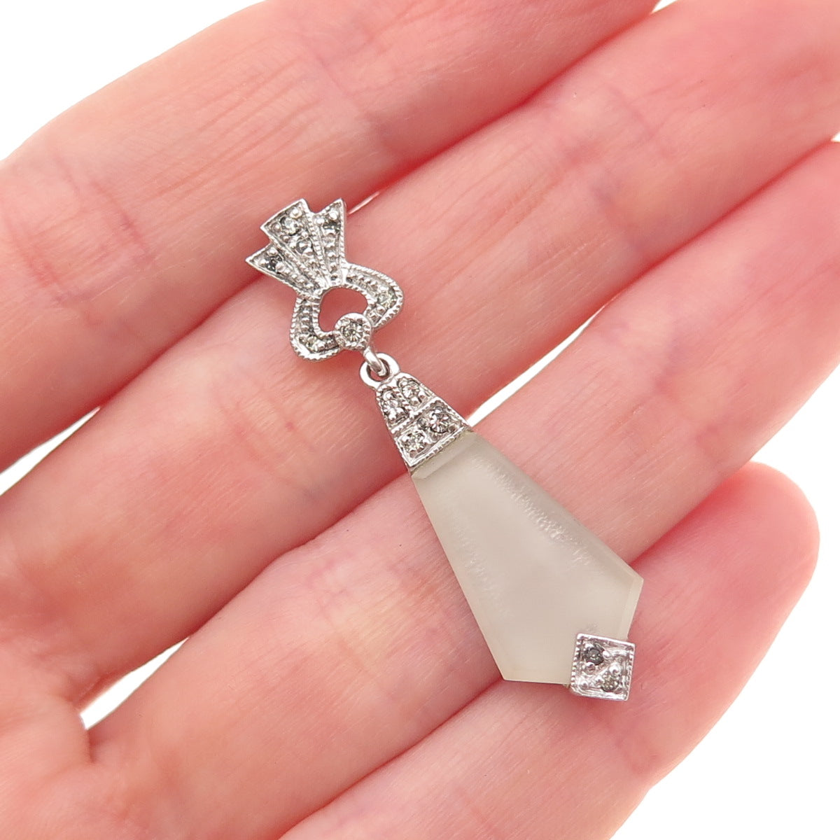 Jenna Nicole Sterling Silver Vintage Camphor Frosted Glass & Rhinestone Pendant