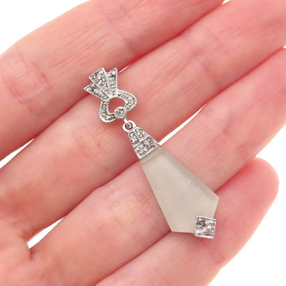 Jenna Nicole Sterling Silver Vintage Camphor Frosted Glass & Rhinestone Pendant