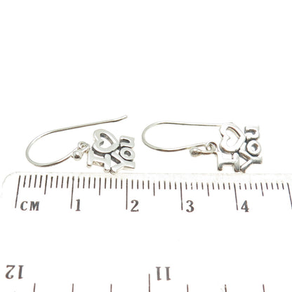 925 Sterling Silver Vintage "I Love You" Dangle Hook Earrings