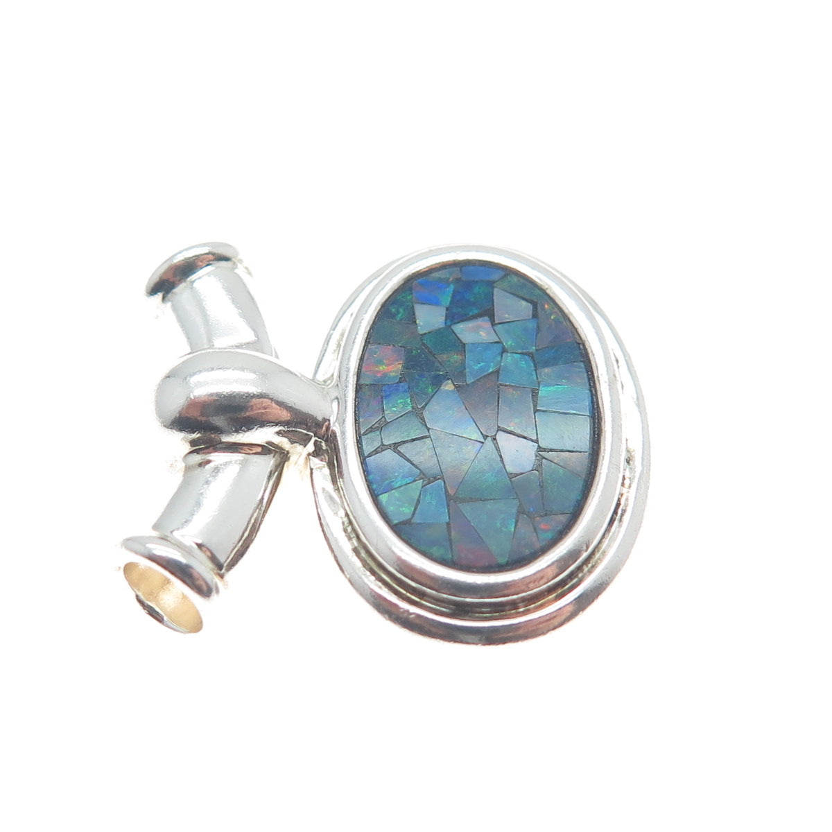 MICHELLE ALBALA 925 Sterling Silver Vintage Real Mosaic Opal Inlay Slide Pendant