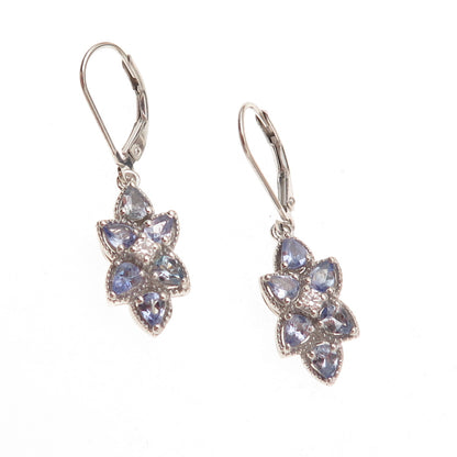Chuck Clemency 925 Sterling Silver Real Tanzanite & White Topaz Dangle Earrings