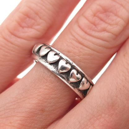 925 Sterling Silver Vintage Eternity Hearts Oxidized Band Ring Size 5.75