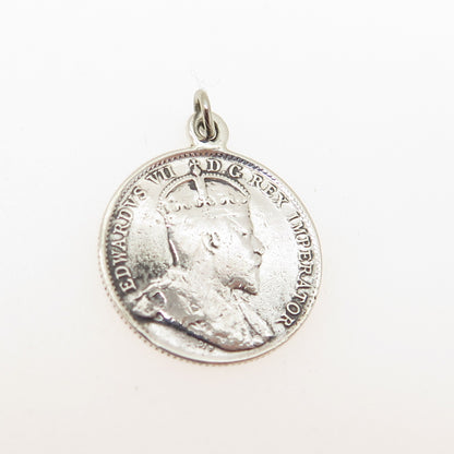 925 Sterling Silver Antique Canada 1902 King Edward VII 5 Cents Coin Pendant