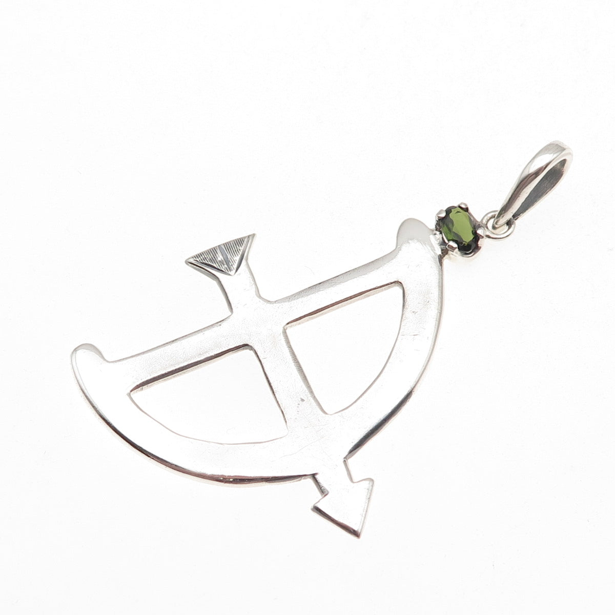 950 Silver Vintage Real Green Tourmaline Sagittarius Zodiac Sign Pendant