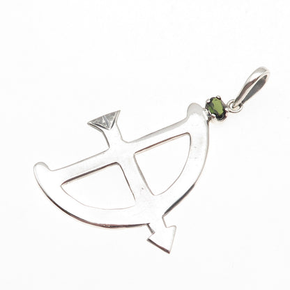 950 Silver Vintage Real Green Tourmaline Sagittarius Zodiac Sign Pendant