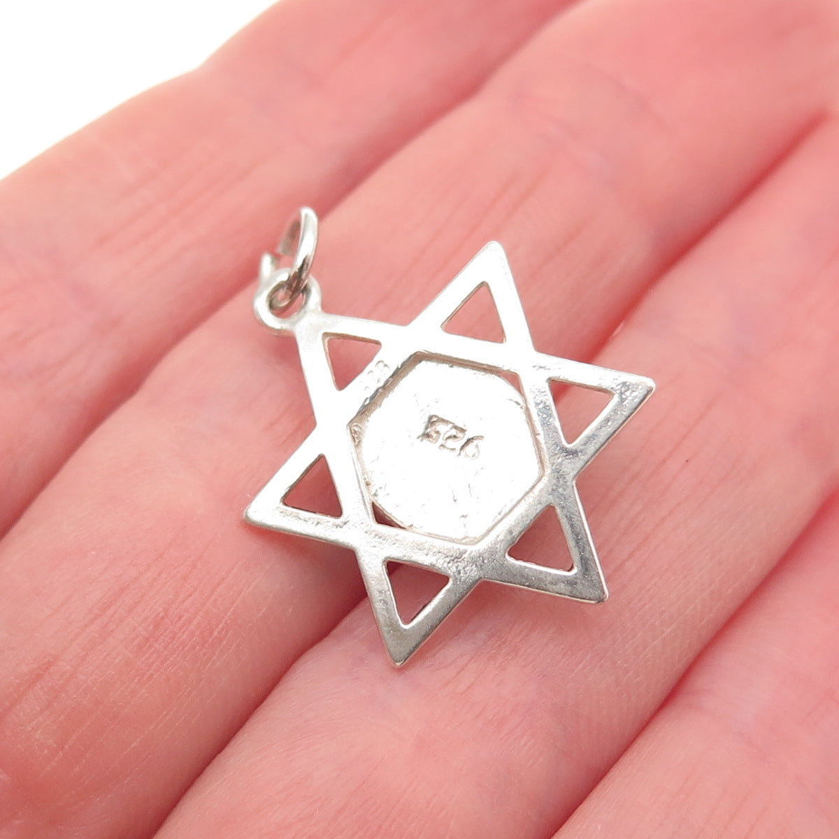 925 Sterling Silver Vintage Green Glass Star of David Charm Pendant