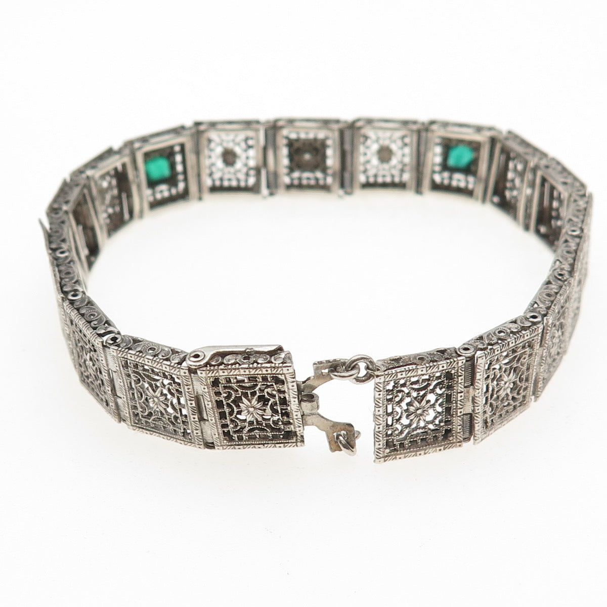 Sterling Antique Rhinestone Real Diamond Filigree Bracelet 7.25" (broken link)