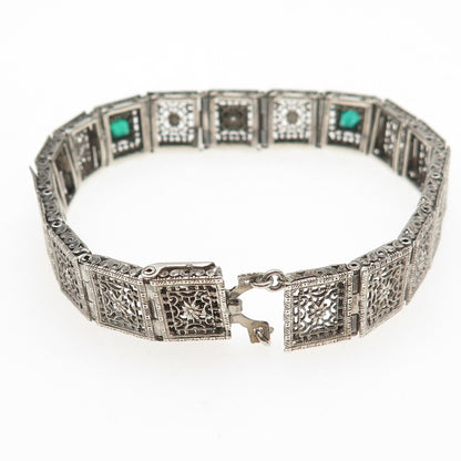 Sterling Antique Rhinestone Real Diamond Filigree Bracelet 7.25" (broken link)
