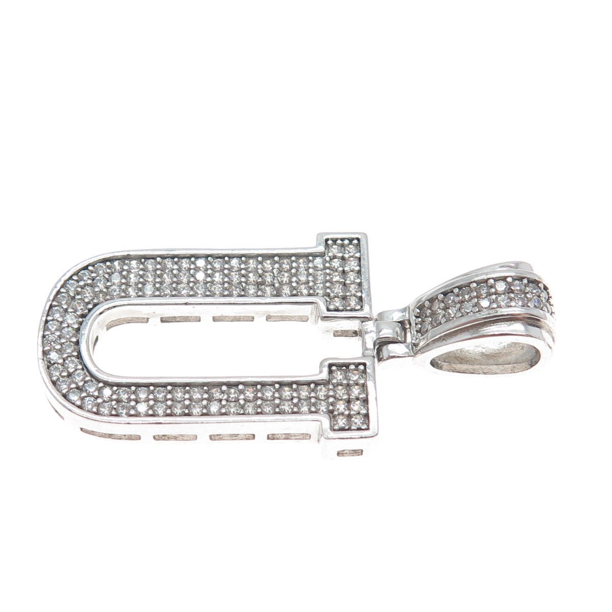 925 Sterling Silver Round-Cut Shaped C Z Letter U Initial Sparkle Pendant