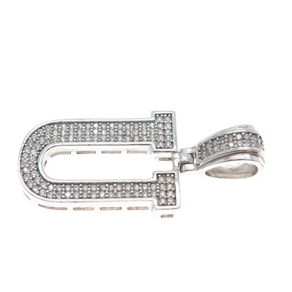 925 Sterling Silver Round-Cut Shaped C Z Letter U Initial Sparkle Pendant