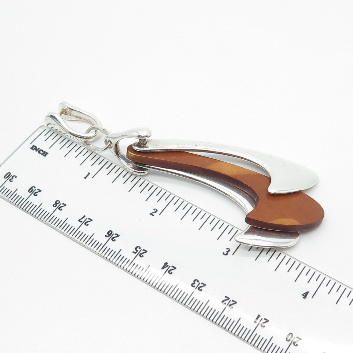 925 Sterling Silver Vintage Wood Hook Amulet Pendant