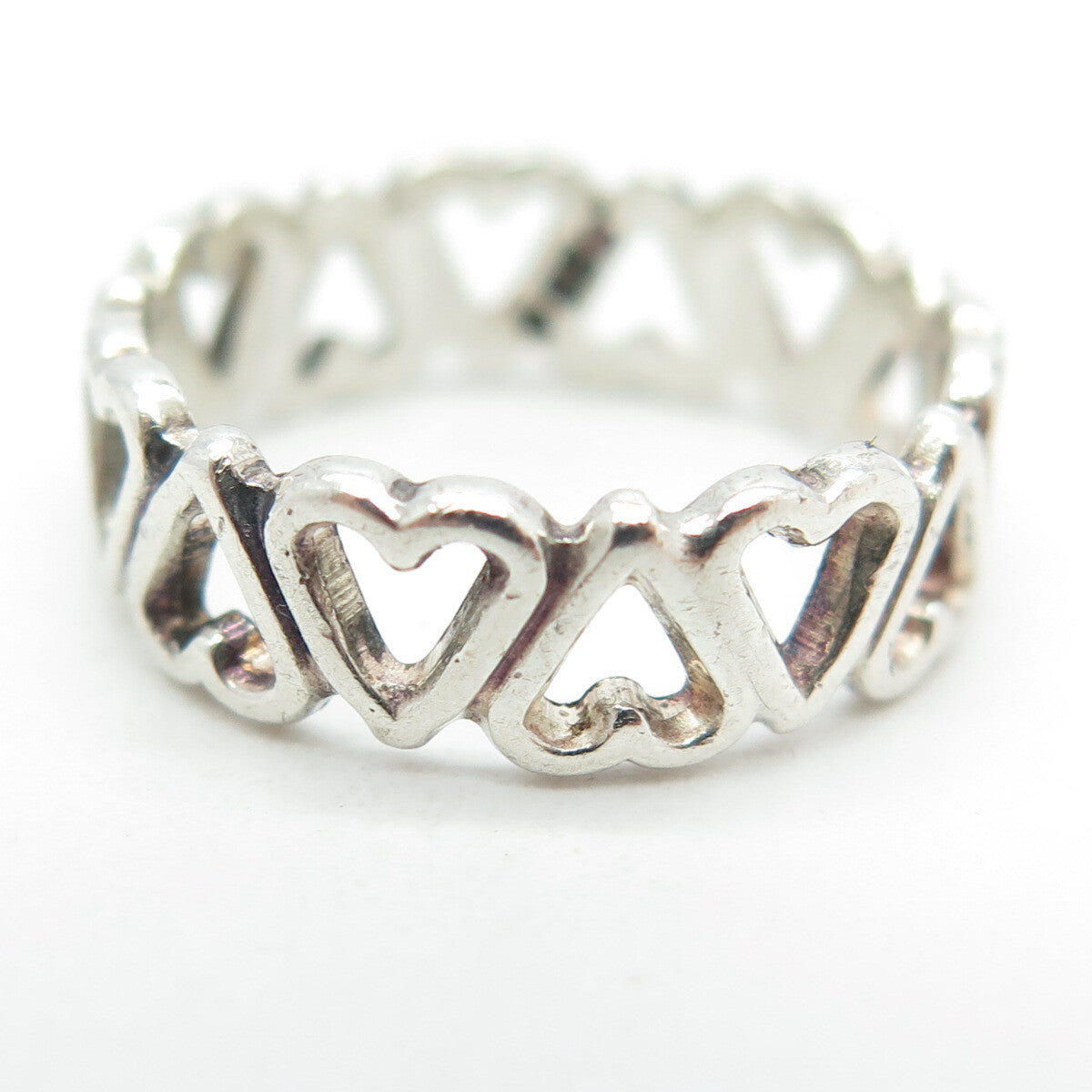 925 Sterling Silver Vintage All Around Heart Link Band Ring Size 5.75