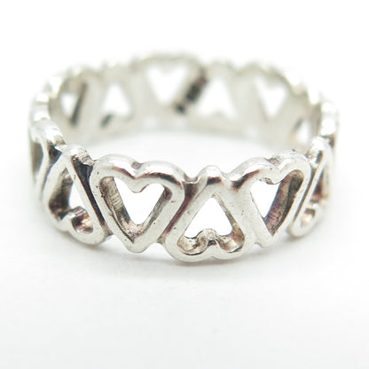 925 Sterling Silver Vintage All Around Heart Link Band Ring Size 5.75