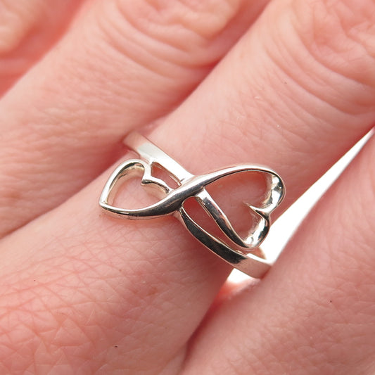 925 Sterling Silver Vintage Mother Daughter Friends Heart Infinity Ring Size 8.5