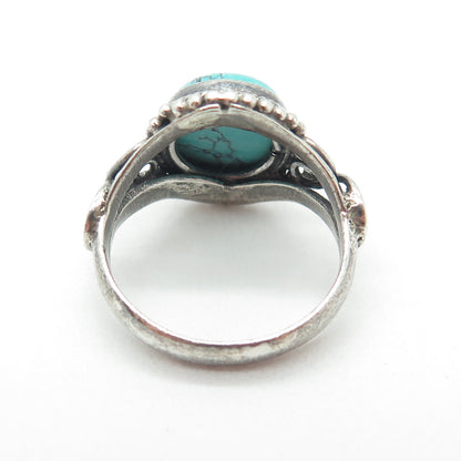 925 Sterling Silver Vintage Real Turquoise Swirl Ring Size 5.75