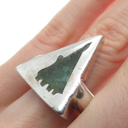 925 Sterling Silver Vintage Enamel Modernist Triangle Oxidized Ring Size 6.5