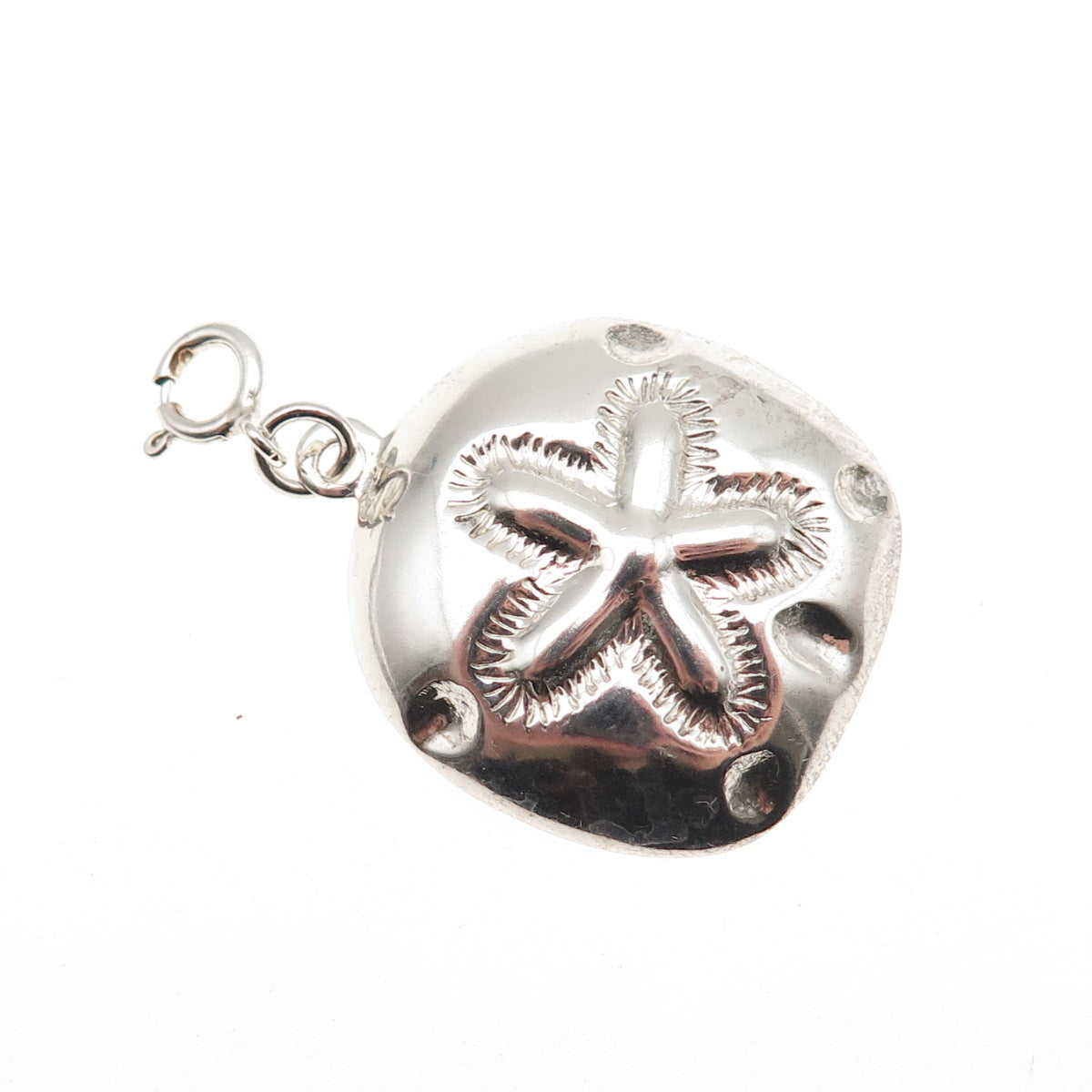 SX Sally C Sterling Silver Vintage Sand Dollar Spring Ring Lock Charm Pendant