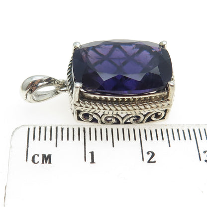 925 Sterling Silver Real Elongated Cushion-Cut C Z Amethyst Pendant