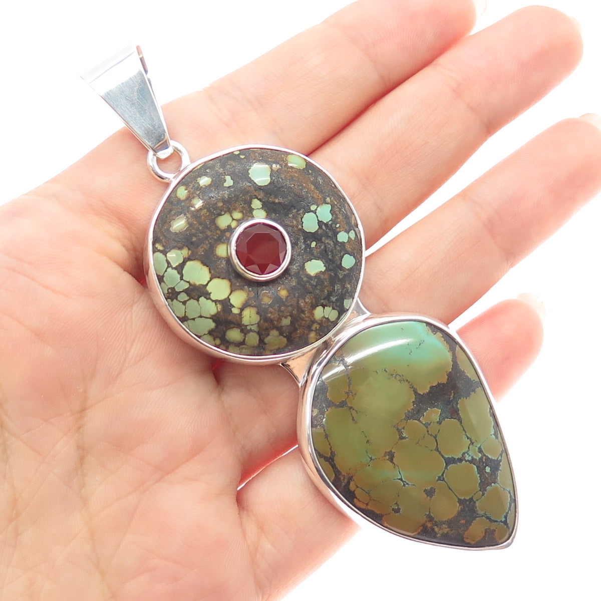MICHAEL SCHMALTZ ALGONQUIN Old Pawn 925 Sterling Carnelian & Turquoise Pendant