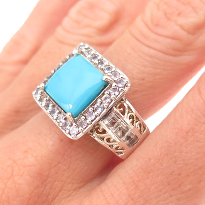 Chuck Clemency 925 Sterling Silver Real Turquoise Tanzanite & Topaz Ring Size 8