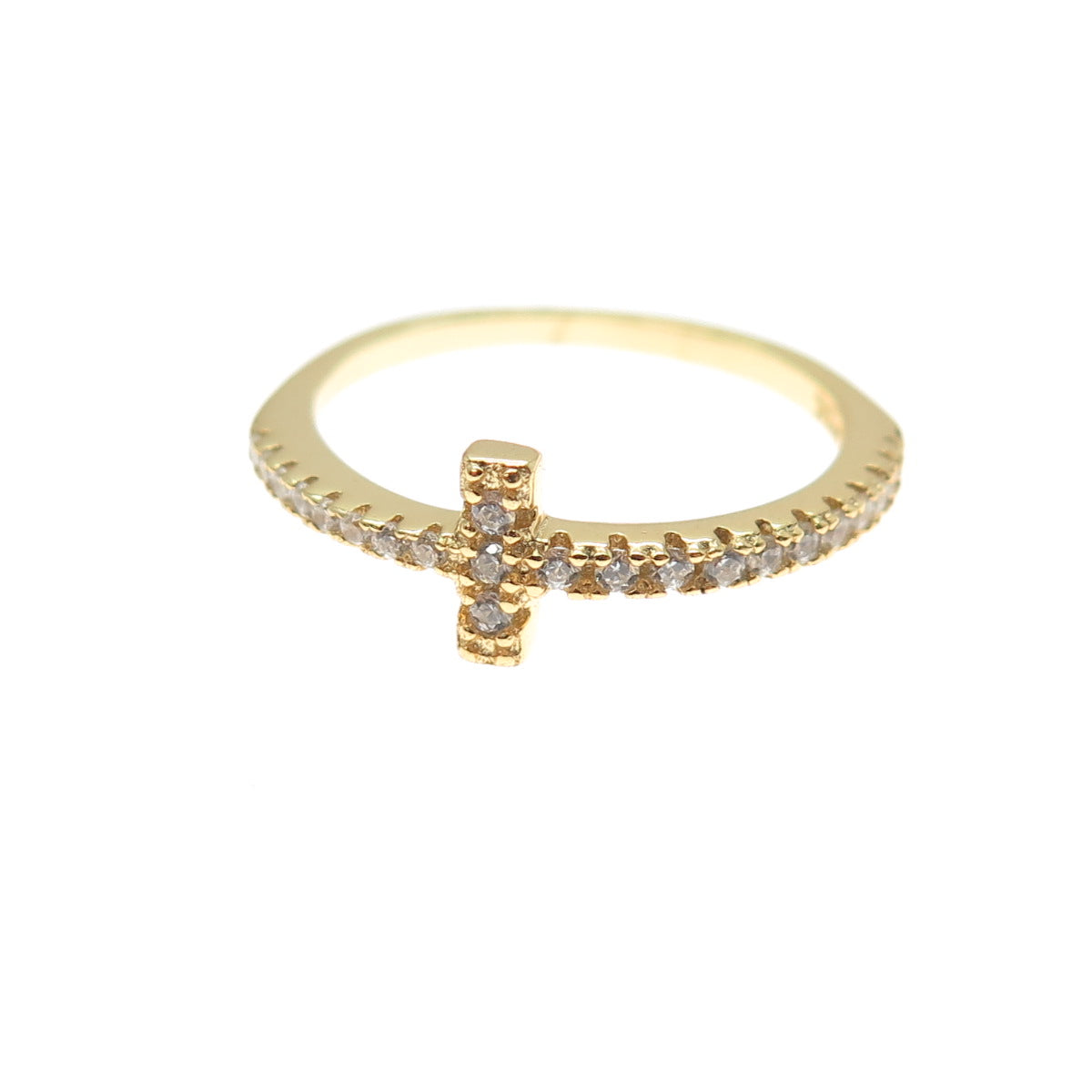925 Sterling Silver Gold Plated Round-Cut C Z Cross Ring Size 6