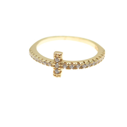 925 Sterling Silver Gold Plated Round-Cut C Z Cross Ring Size 6