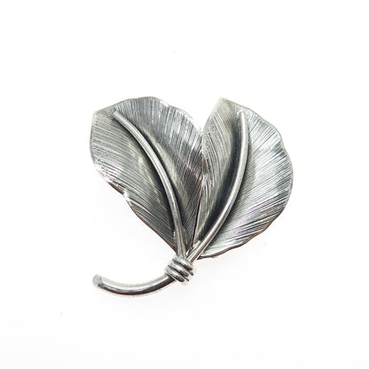 DANECRAFT 925 Sterling Silver Vintage Modernist Floral Leaf Oxidized Pin Brooch