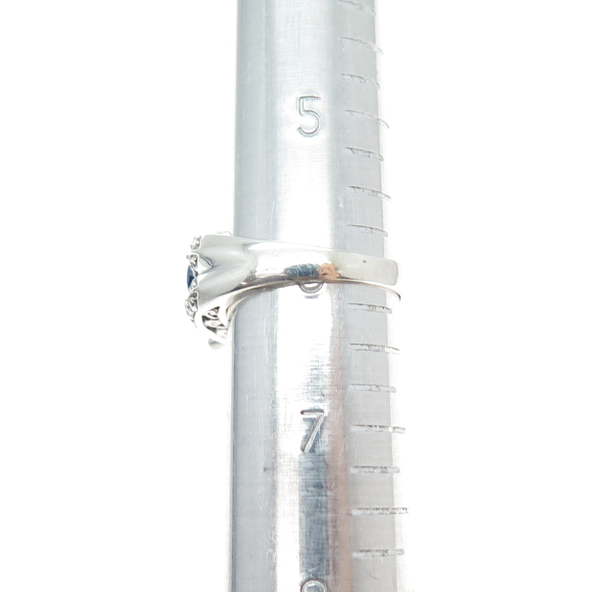 925 Sterling Silver Pear & Round-Cut Blue White C Z  Ring Size 6