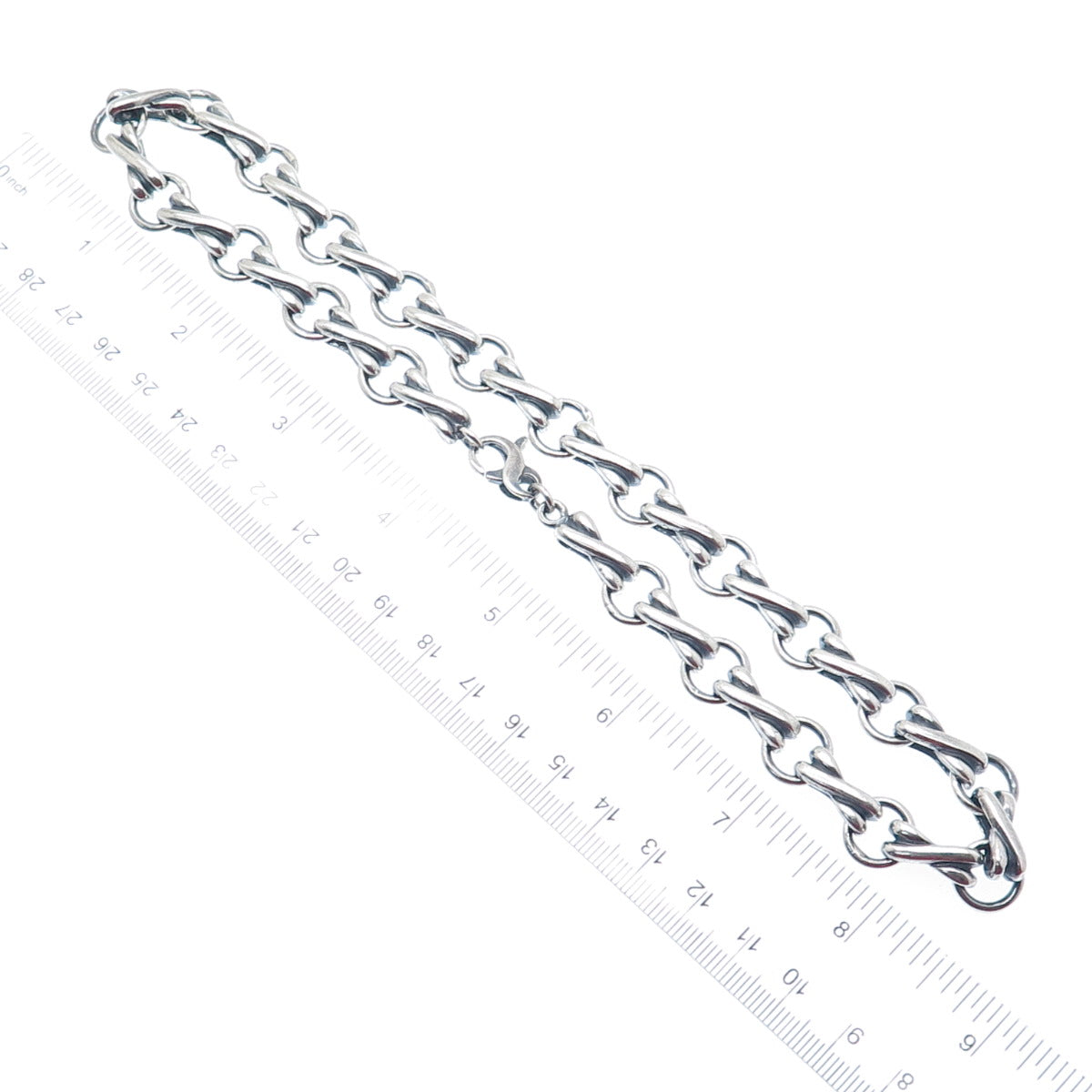 925 Sterling Silver Vintage XO Hugs & Kisses Chain Oxidized Necklace 16"