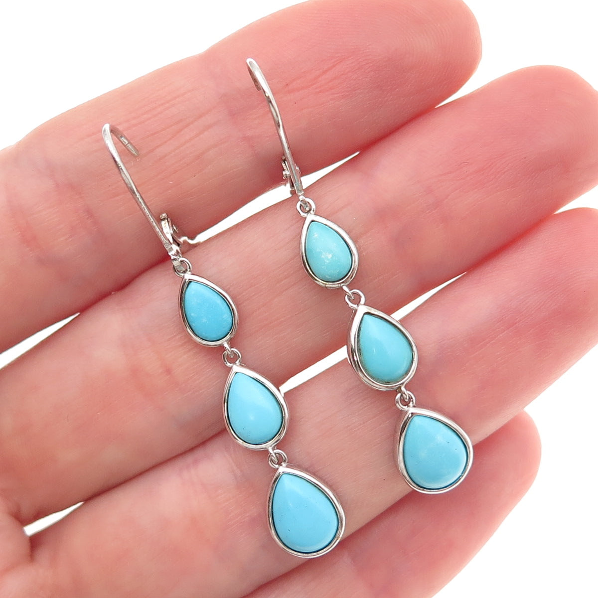 925 Sterling Silver Real Sleeping Beauty Turquoise Drop Dangle Earrings