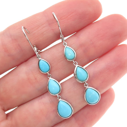 925 Sterling Silver Real Sleeping Beauty Turquoise Drop Dangle Earrings