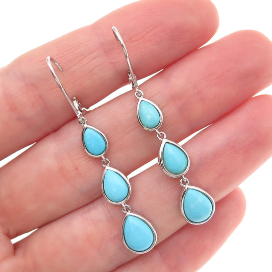 925 Sterling Silver Real Sleeping Beauty Turquoise Drop Dangle Earrings