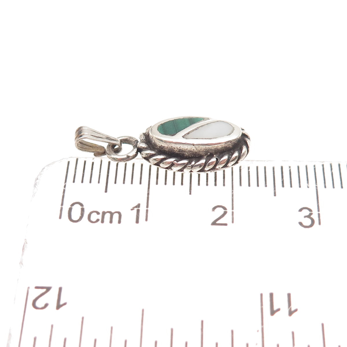 Old Pawn 925 Sterling Silver Vintage Southwestern Turquoise & MOP Charm Pendant