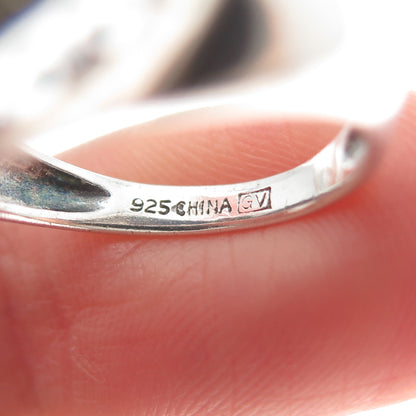 925 Sterling Silver Vintage Real Cabochon Lapis Lapis Greek Key Ring Size 6