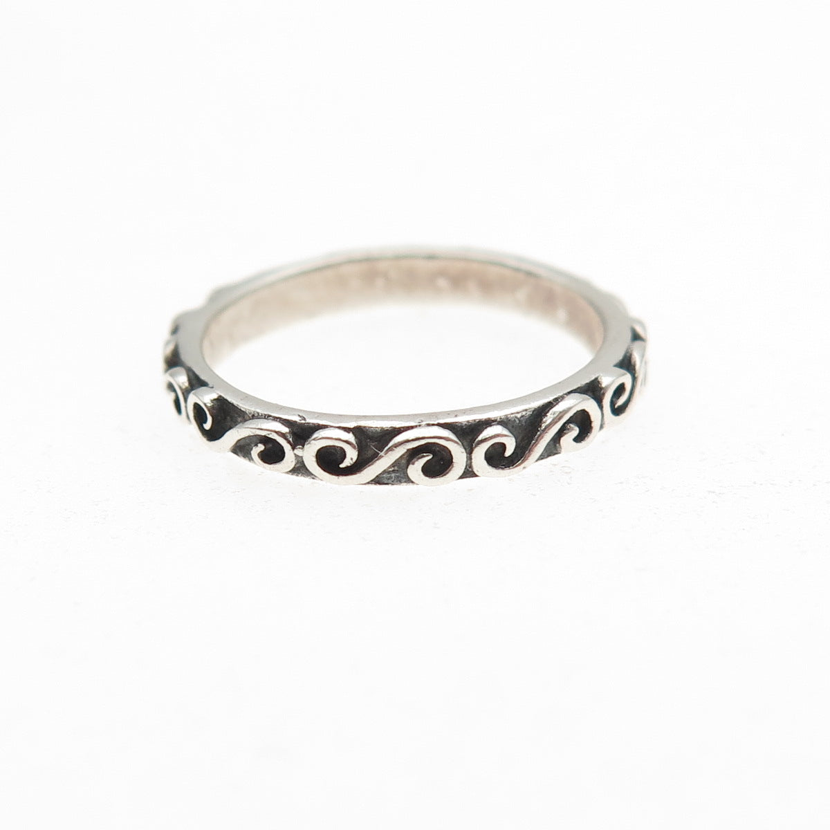 925 Sterling Silver Vintage Swirl Stackable Oxidized Band Ring Size 3.75