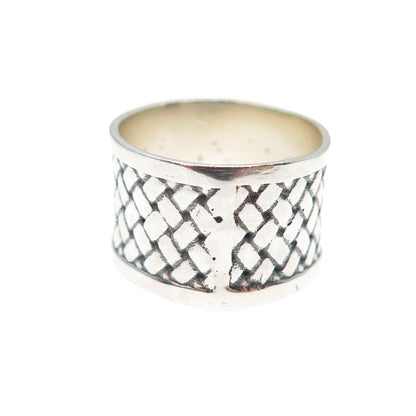 925 Sterling Silver Vintage Modernist Woven Wide Band Ring Size 6.75